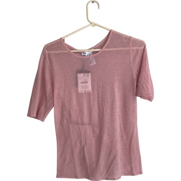 Zara Womens Wool Top Shirt Pink XL Round Neck Knit Short Sleeve 1223/917 NWT - Picture 2 of 8